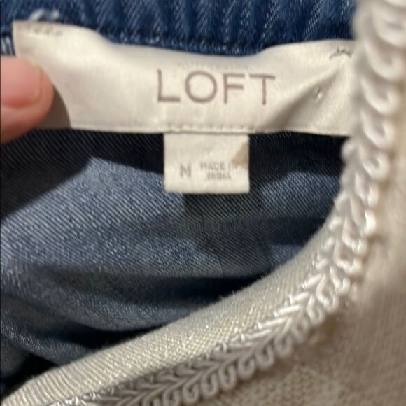 LOFT Light Blue Denim Dress Cuffed Sleeve Pockets - Picture 2 of 5